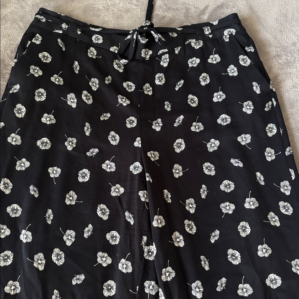 Talbots Twill Black Flower Deco Button Down Top Wide leg Pant Set Size XLp - Picture 7 of 16